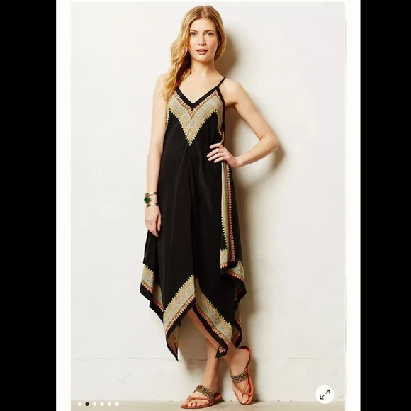 Anthropologie | Dresses | Vanessa Virginia Estrella Black Scarf Print Midi  Dress | Poshmark
